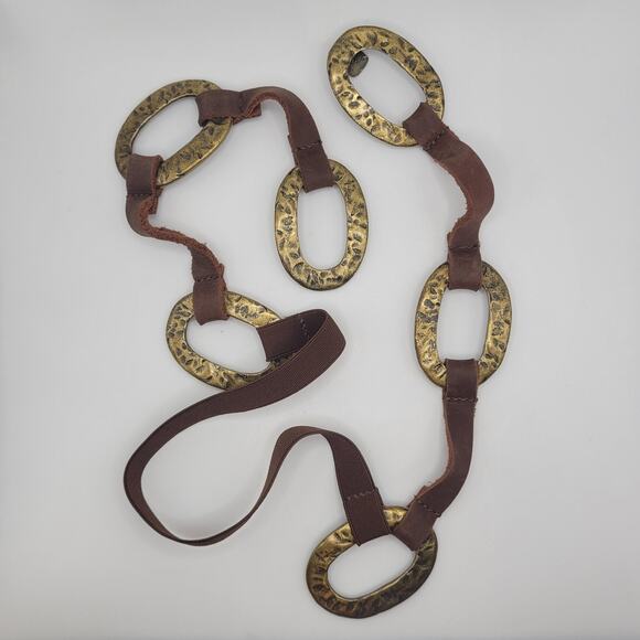 Leatherock Belt‎ Brown Leather Hammered Oval Medallion Boho USA Western Cowgirl main image 6